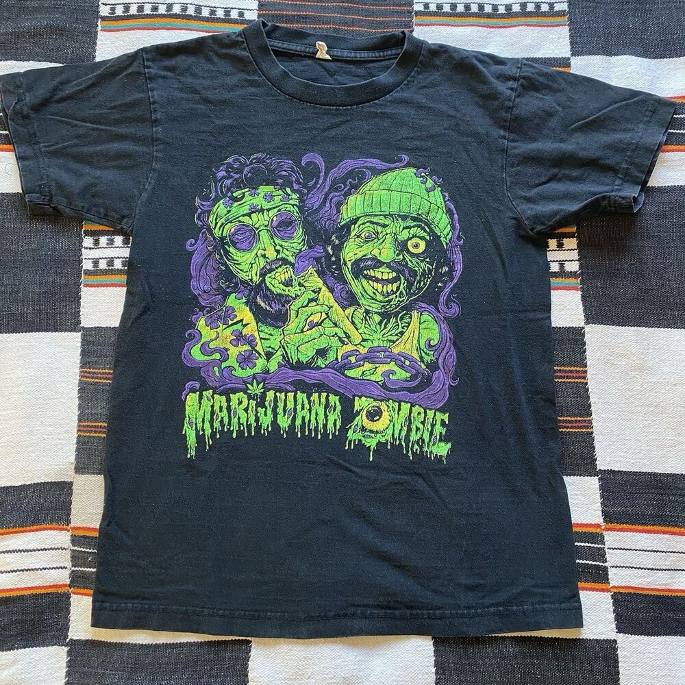 Y2K Cheech And Chong Cotton Graphic Tee Shirt. Small. Zombie.